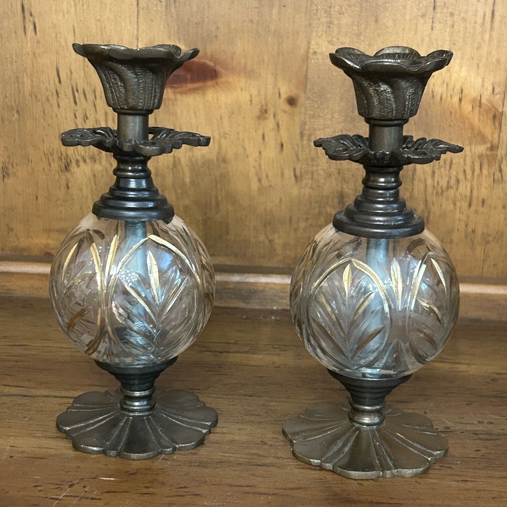 Anthropologie Metal and Glass Pair of Candle Holders